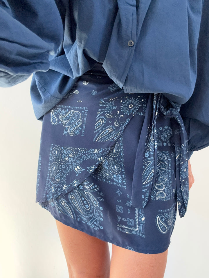 MINIGONNA PAREO BANDANA BLU