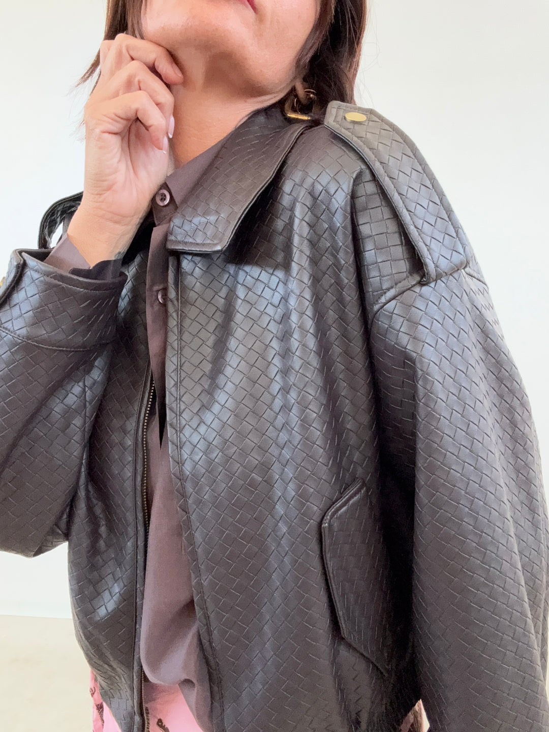 BOMBER INTRECCIO ECOPELLE MARRONE SCURO