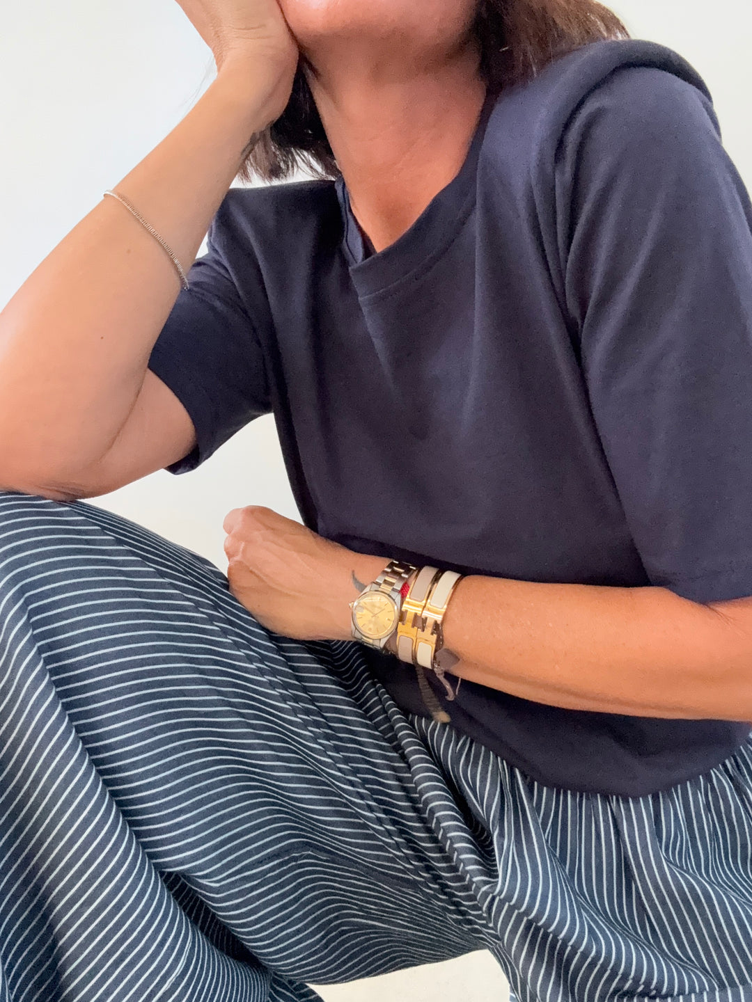 PANTA RIGHE EFFETTO DENIM SCURO