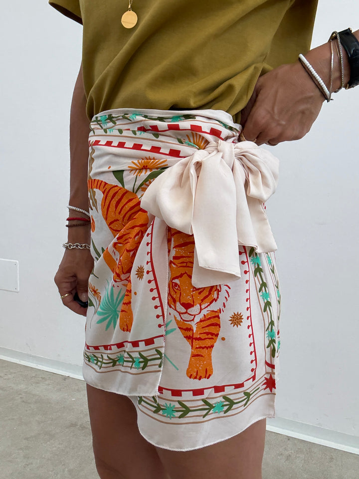 MINIGONNA PAREO TIGER PANNA/ARANCIO