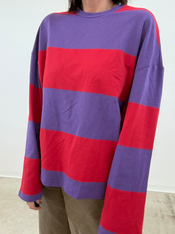 TSHIRT MAXI RIGONE ROSSO/VIOLA