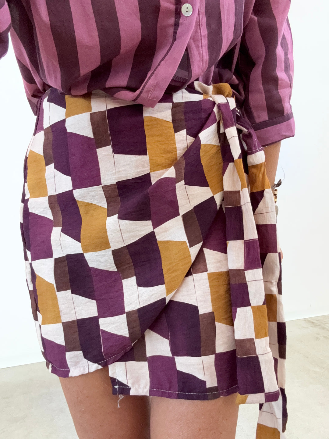MINIGONNA PAREO GEOMETRICO PRUGNA/OCRA