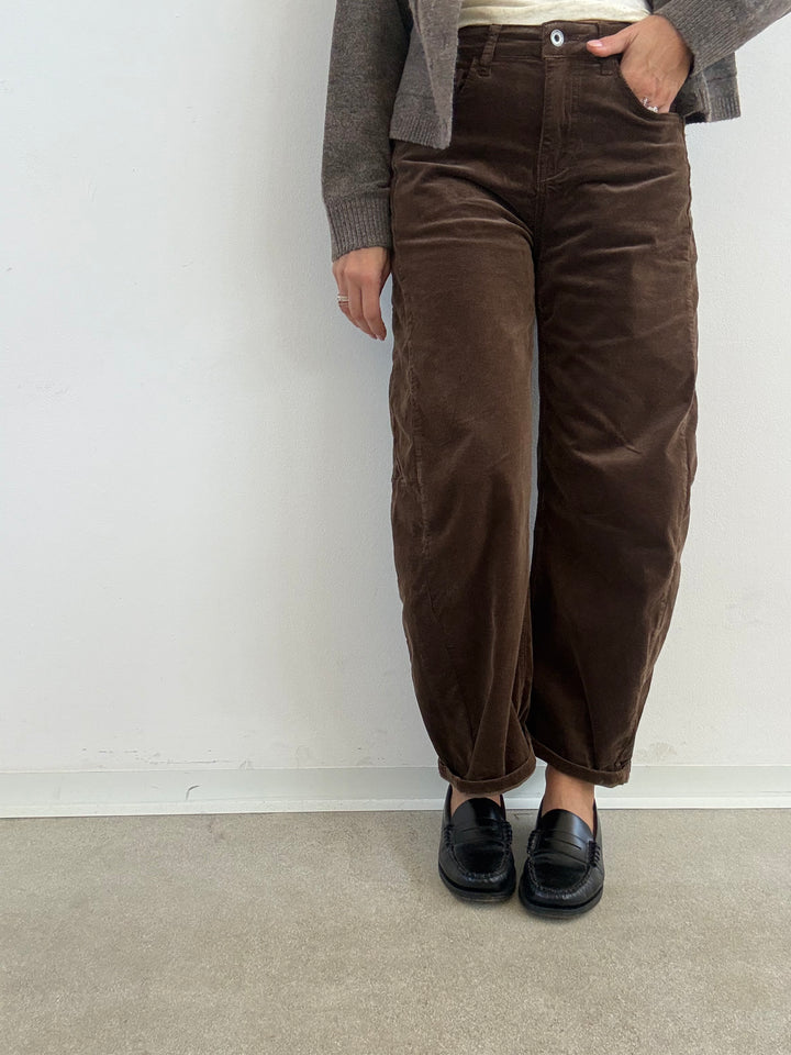 DENIM ANITA BARREL VELLUTO MILLERIGHE CACAO