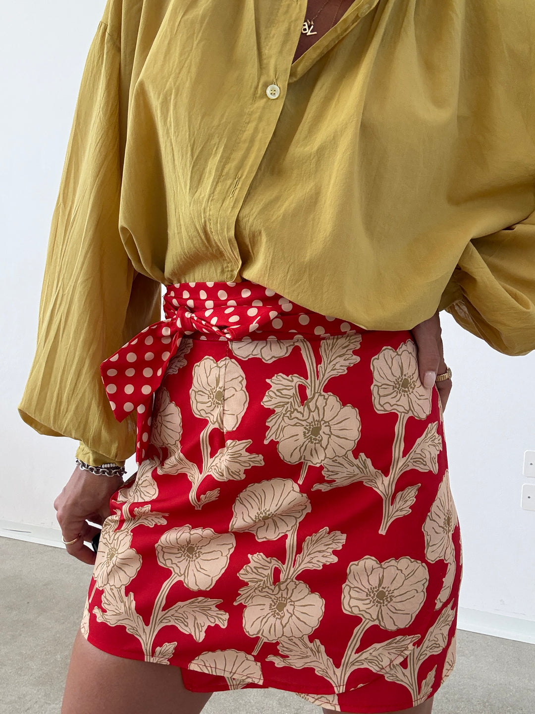 MINIGONNA PAREO POIS FIORI ROSSO