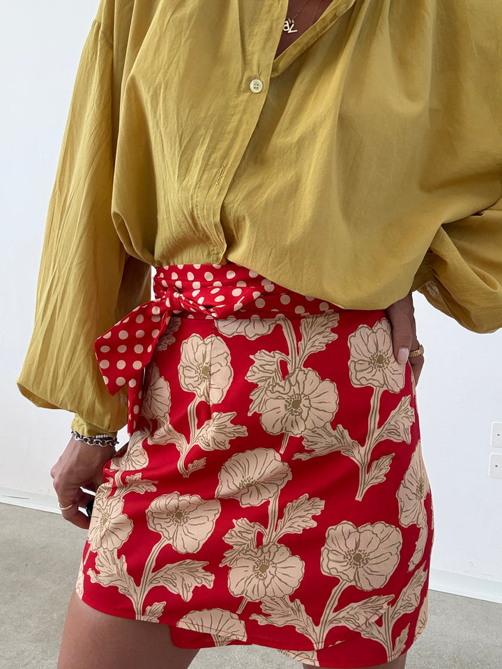 MINIGONNA PAREO POIS FIORI ROSSO