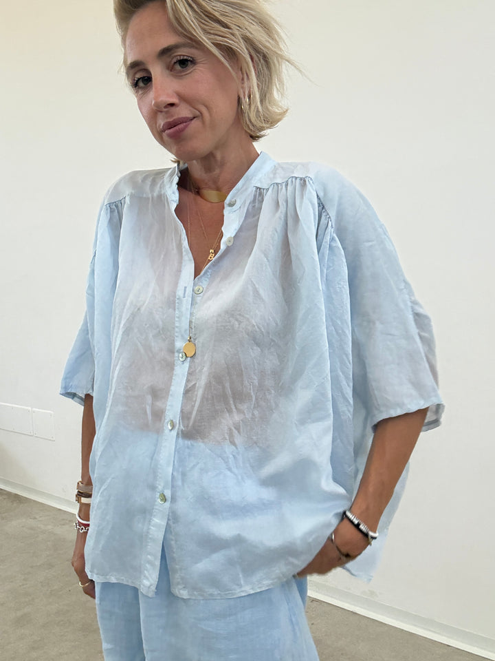 CAMICIA SCATOLA ORGANZA CELESTE