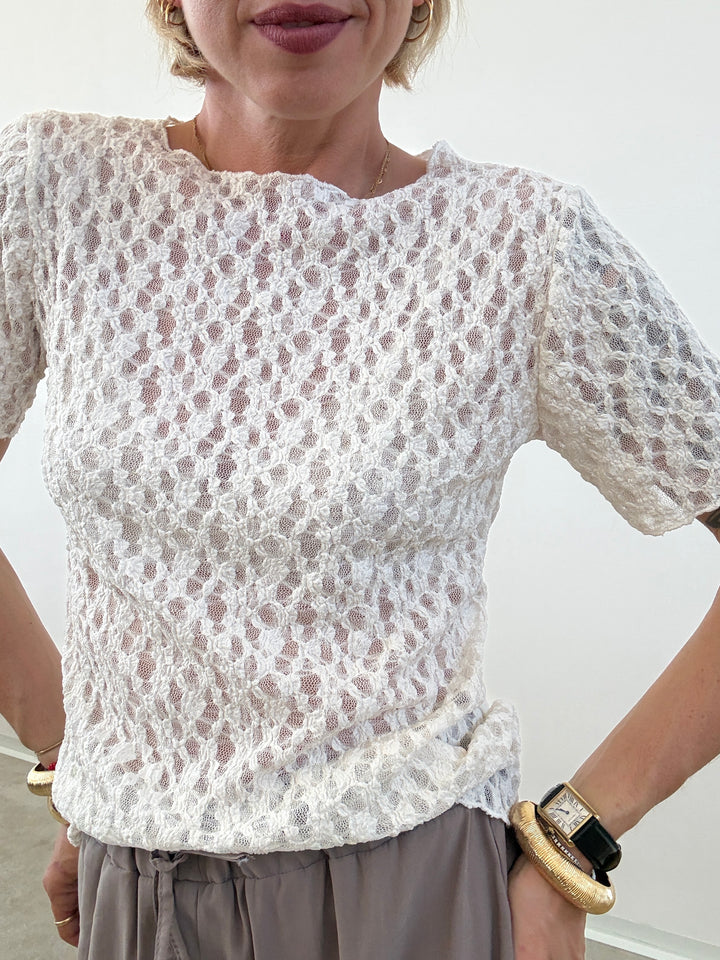 TSHIRT CRISTINA M/CORTA PIZZO PANNA