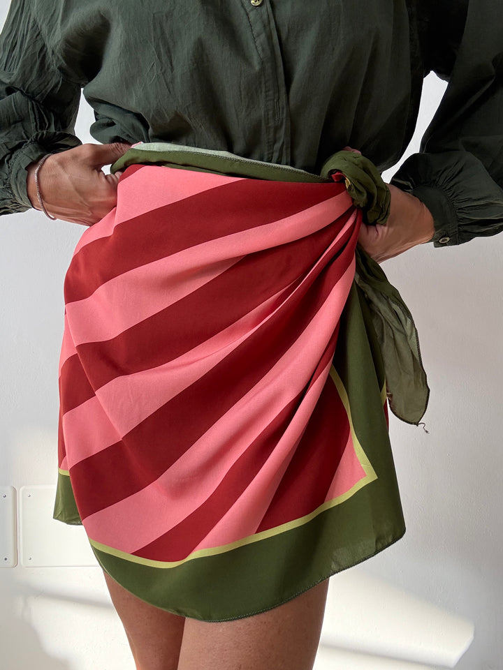 GONNA PAREO RIGHE VERDE/BORGOGNA/ROSA