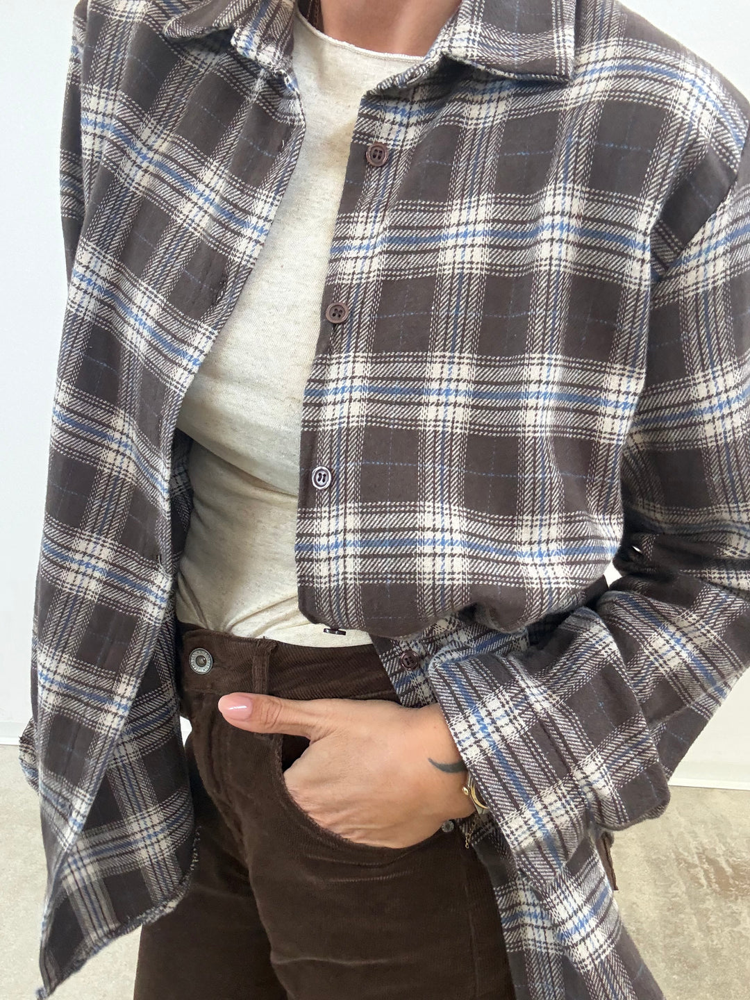 CAMICIA FLANELLA CHECK CACAO/CELESTE