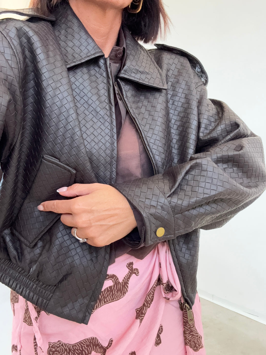 BOMBER INTRECCIO ECOPELLE MARRONE SCURO