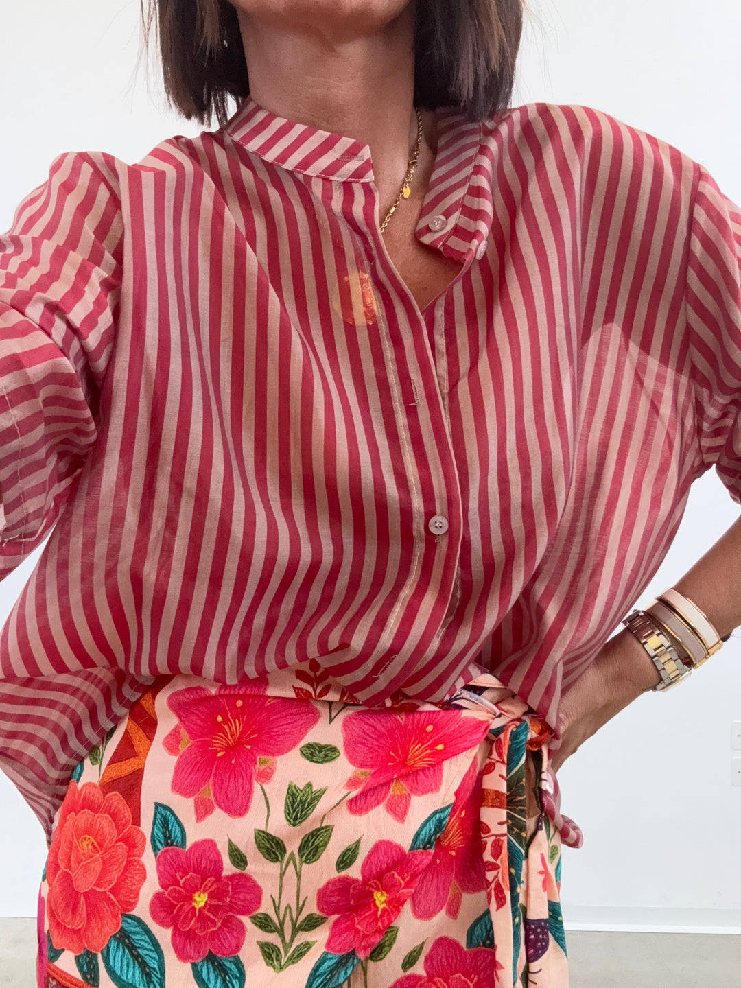 CAMICIA PATTY RIGA ROSSO/BEIGE