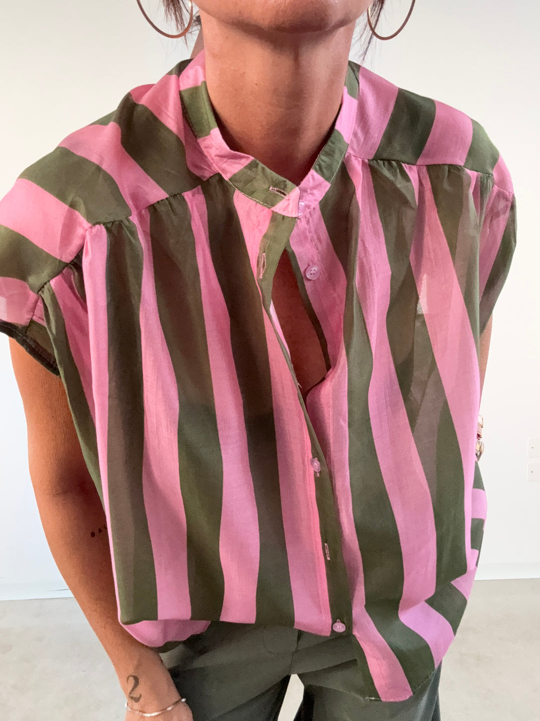CAMICIA GIROMANICA RIGHE ROSA VERDE