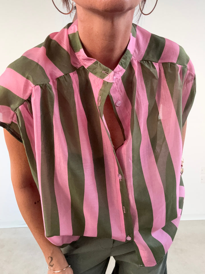 CAMICIA GIROMANICA RIGHE ROSA VERDE