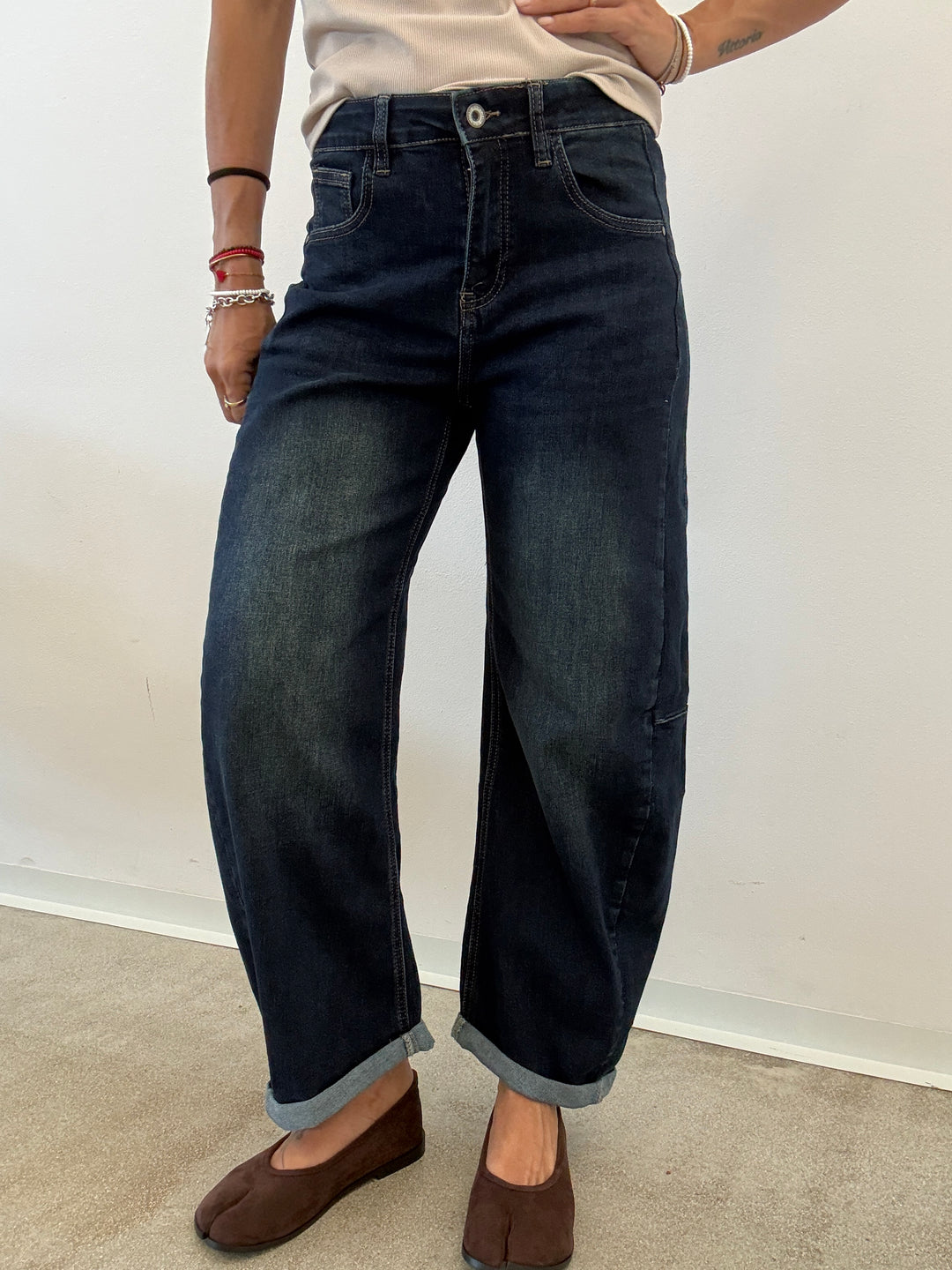 DENIM ANITA BARREL STONEWASH BLU SCURO