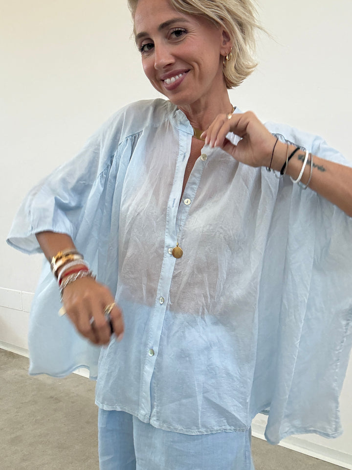 CAMICIA SCATOLA ORGANZA CELESTE