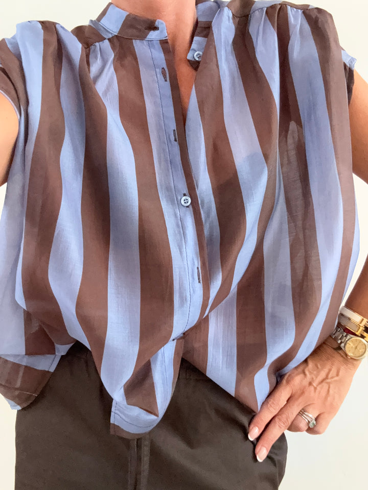 CAMICIA GIROMANICA RIGHE MARRONE CELESTE