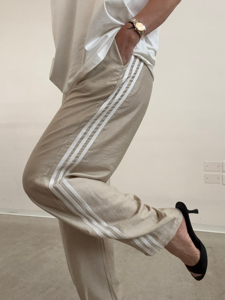 PANTA AISHA VISCOSA LIGHTBEIGE/BIANCO