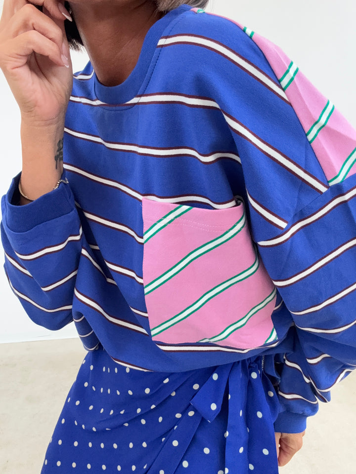 TSHIRT M\L  OVER BASIC MIX RIGHE BLUETTE