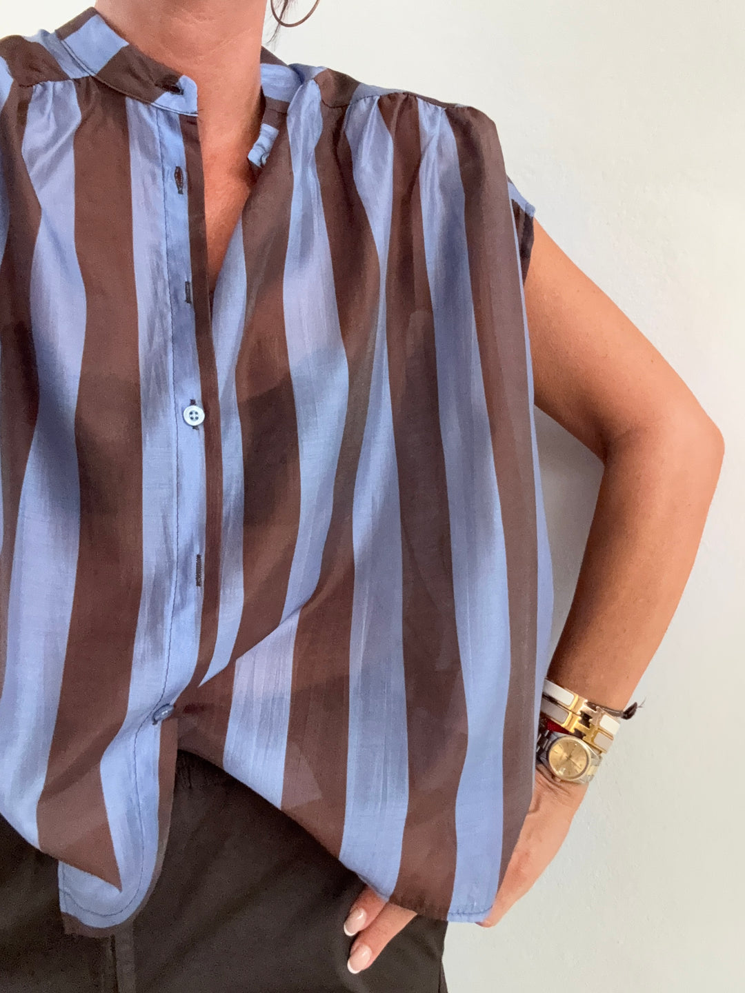 CAMICIA GIROMANICA RIGHE MARRONE CELESTE