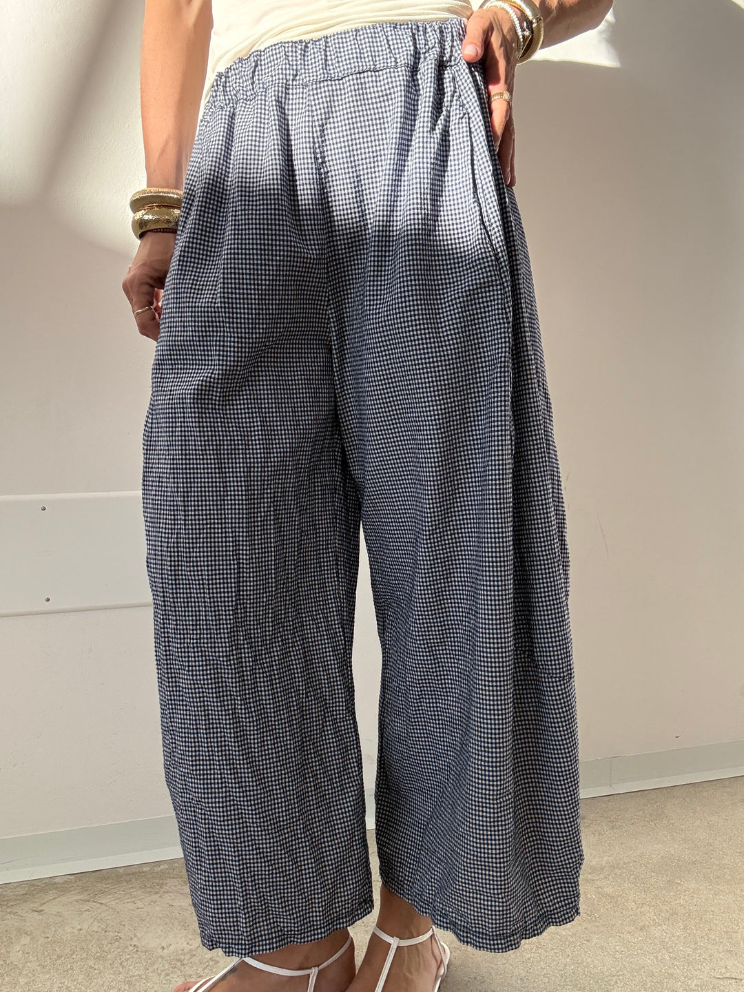 PANTALONE MARIANNA VICHY BLU