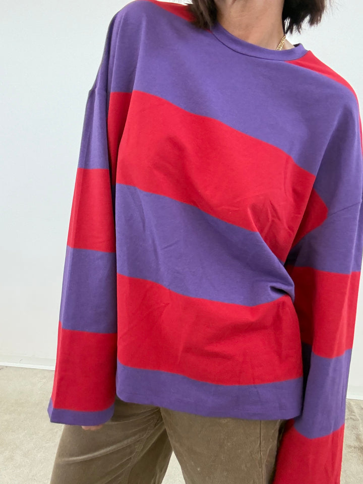 TSHIRT MAXI RIGONE ROSSO/VIOLA
