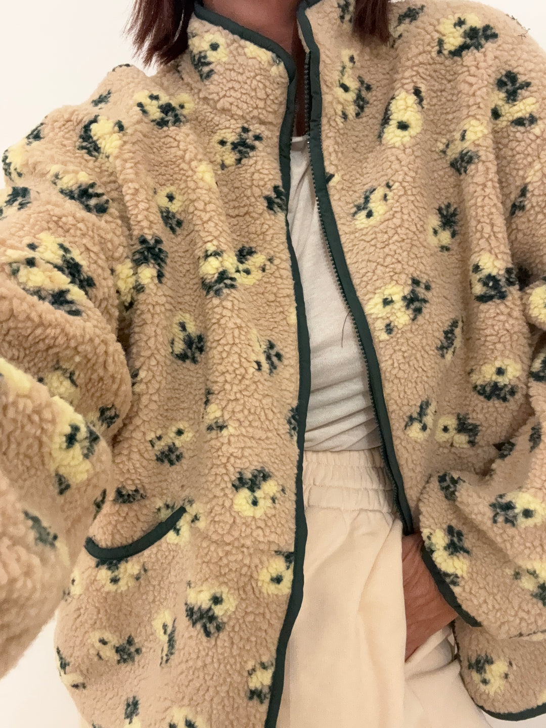 GIACCA TEDDY FIORELLINI BEIGE/GIALLO