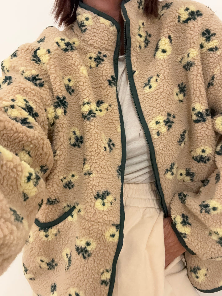 GIACCA TEDDY FIORELLINI BEIGE/GIALLO