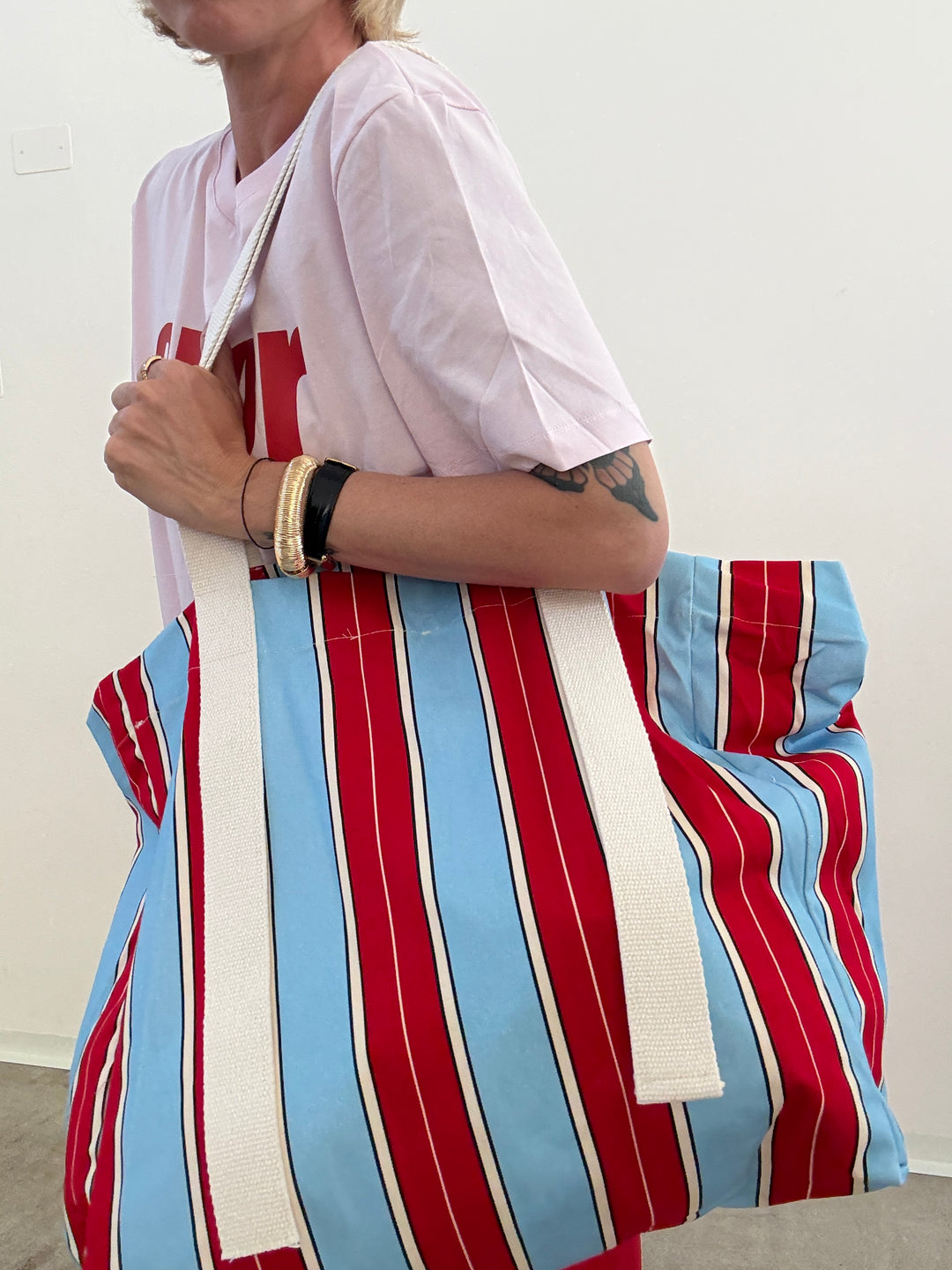 BORSA CANVAS RIGA ROSSA/CIELO
