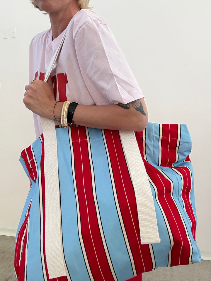 BORSA CANVAS RIGA ROSSA/CIELO
