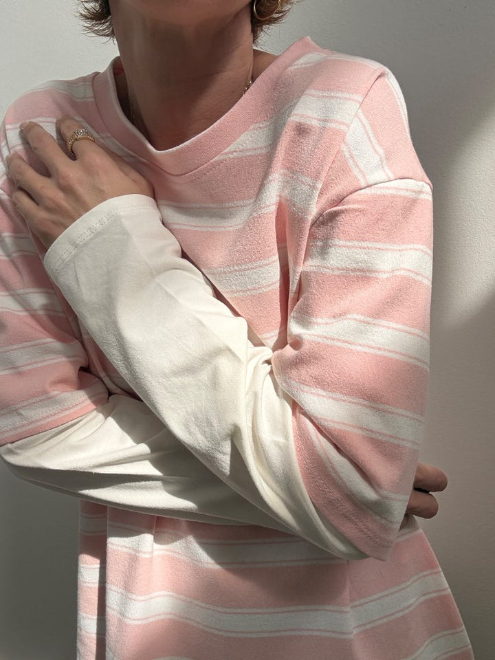 TSHIRT DOPPIA MANICA ROSA/BIANCO