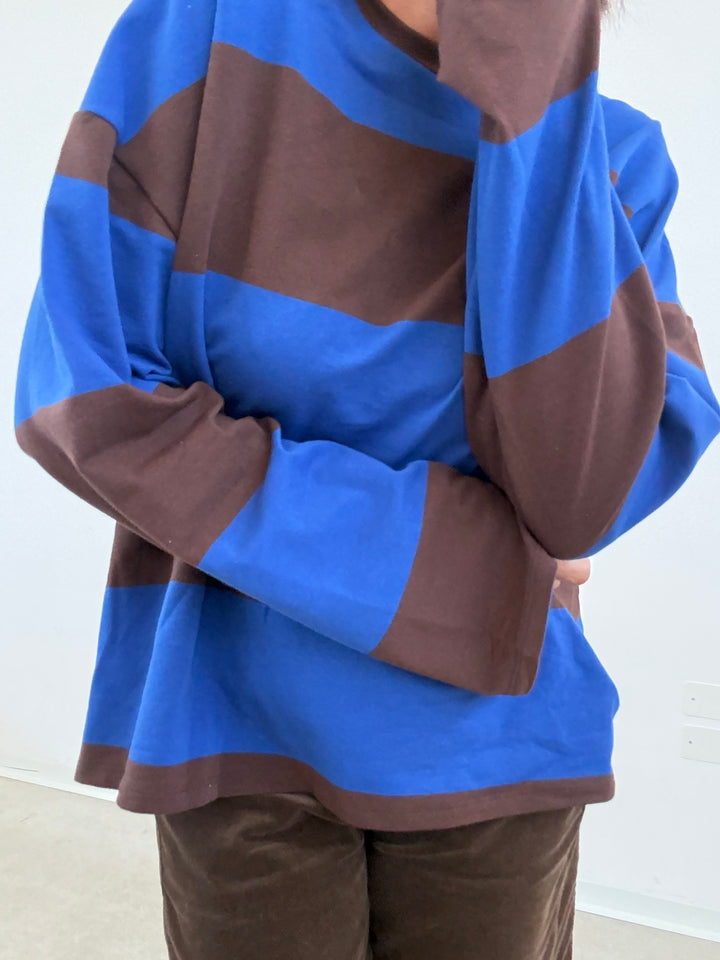TSHIRT MAXI RIGONE BLUETTE/CIOCCO