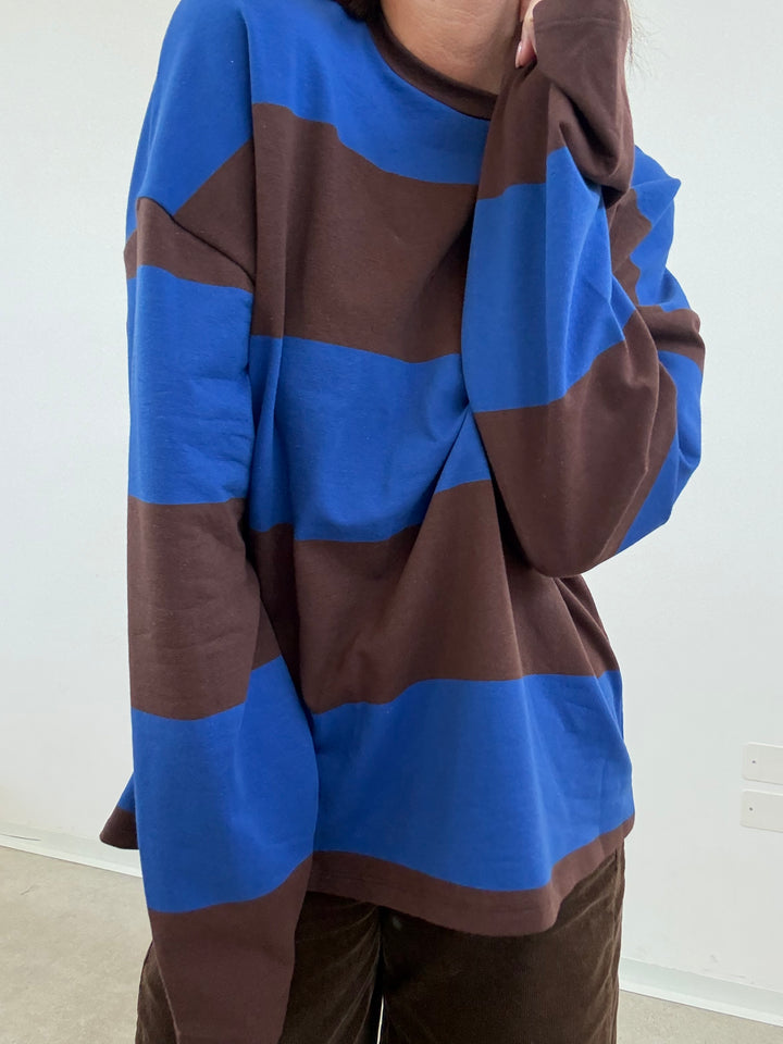 TSHIRT MAXI RIGONE BLUETTE/CIOCCO