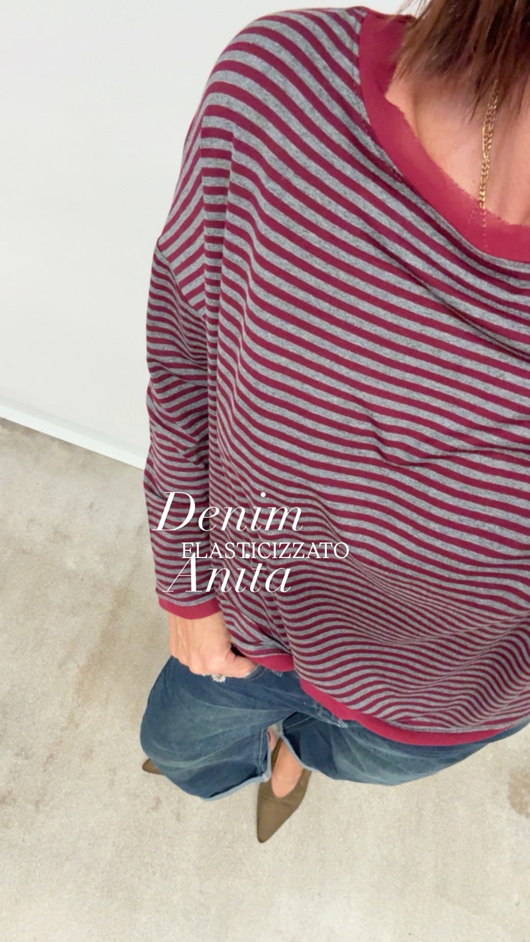 TSHIRT RIGHE ORGANZA BORDEAUX GRIGIO