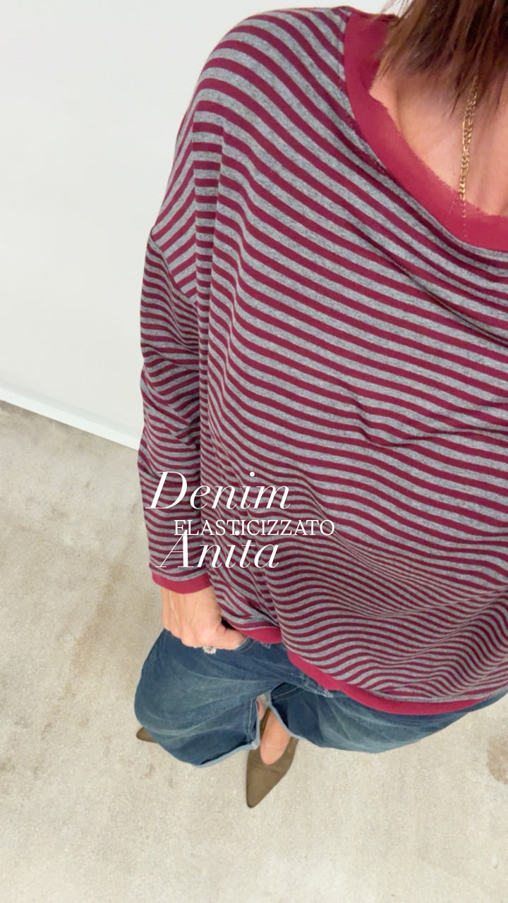 TSHIRT RIGHE ORGANZA BORDEAUX GRIGIO