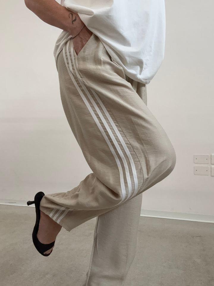 PANTA AISHA VISCOSA LIGHTBEIGE/BIANCO