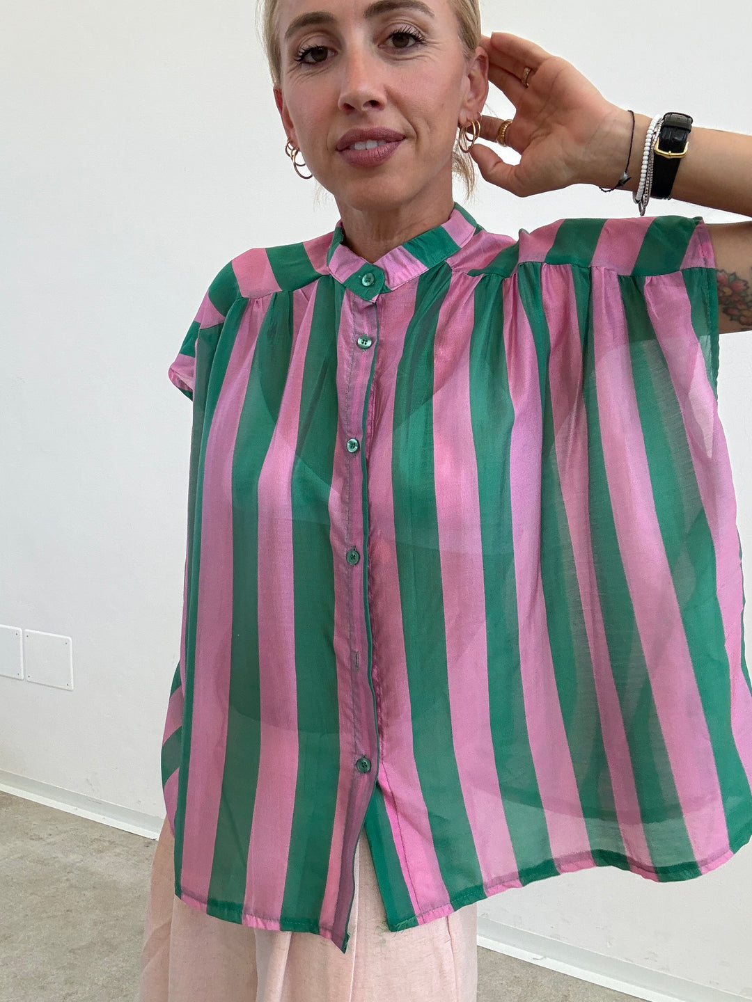 CAMICIA GIROMANICA RIGHE TIFFANY/CICLAMINO