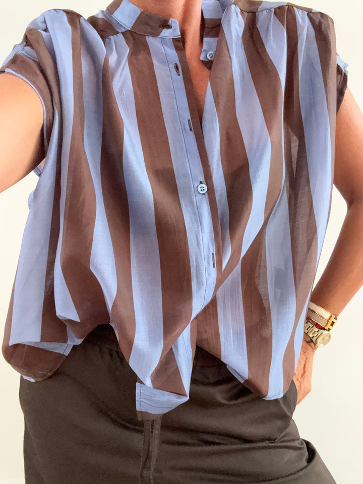 CAMICIA GIROMANICA RIGHE MARRONE CELESTE