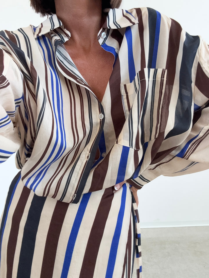 CAMICIA RIGHE VERTICALI BLUETTE MORO