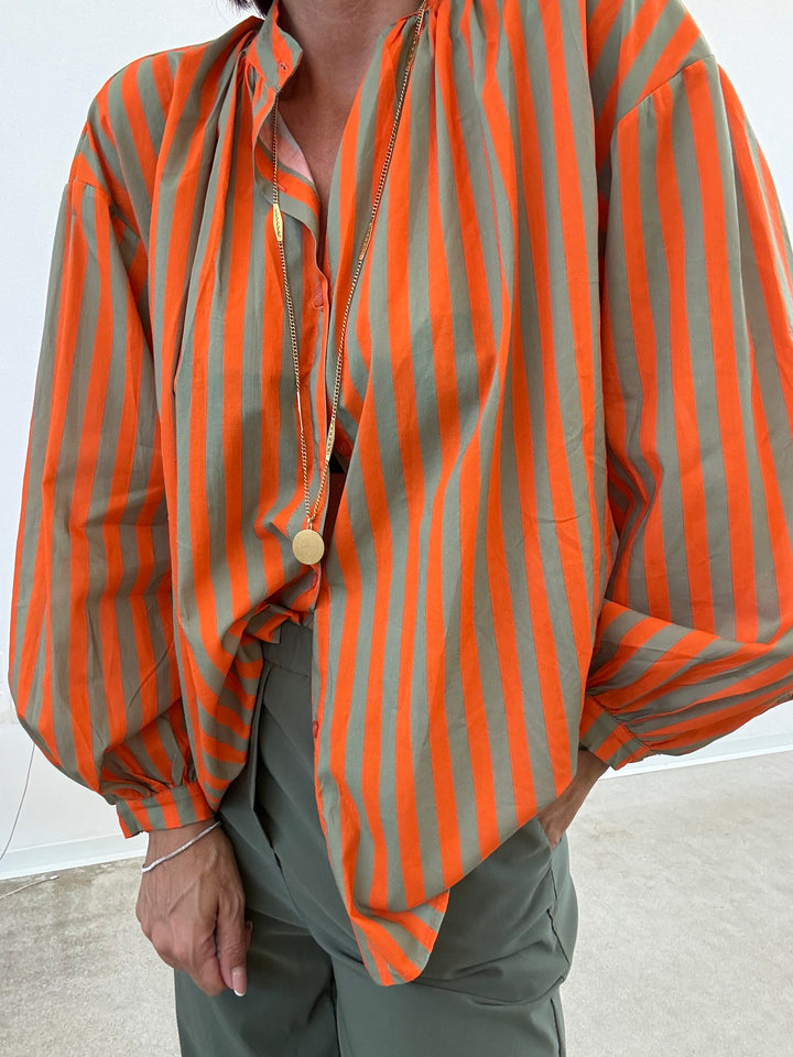 CAMICIA MUSSOLA RIGA ARANCIO/VERDE