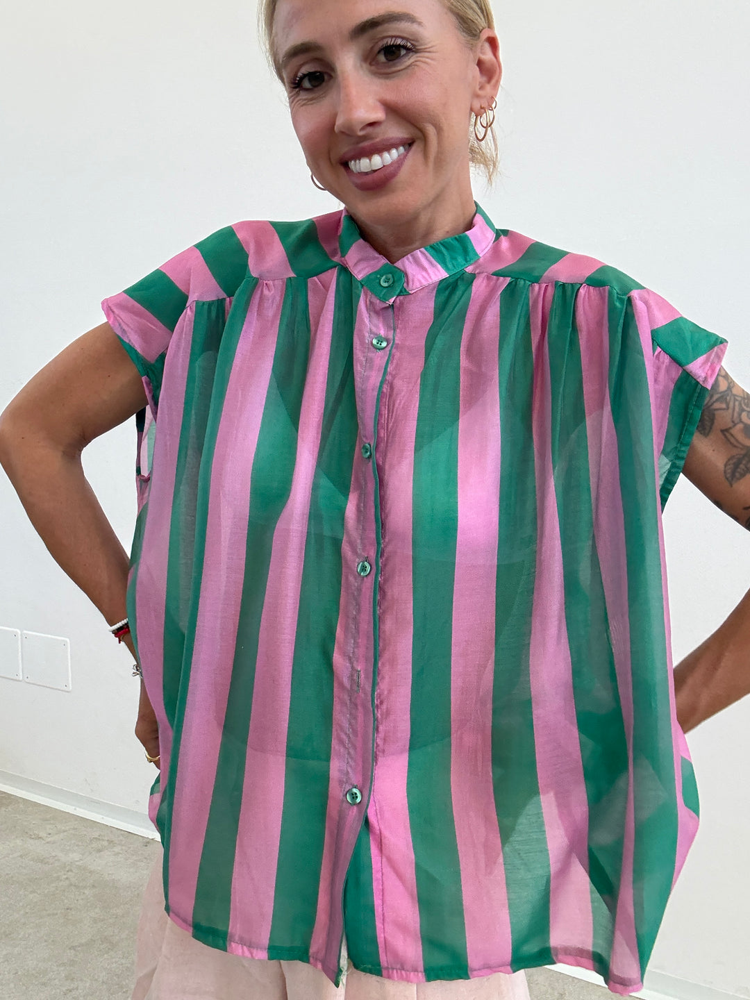 CAMICIA GIROMANICA RIGHE TIFFANY/CICLAMINO