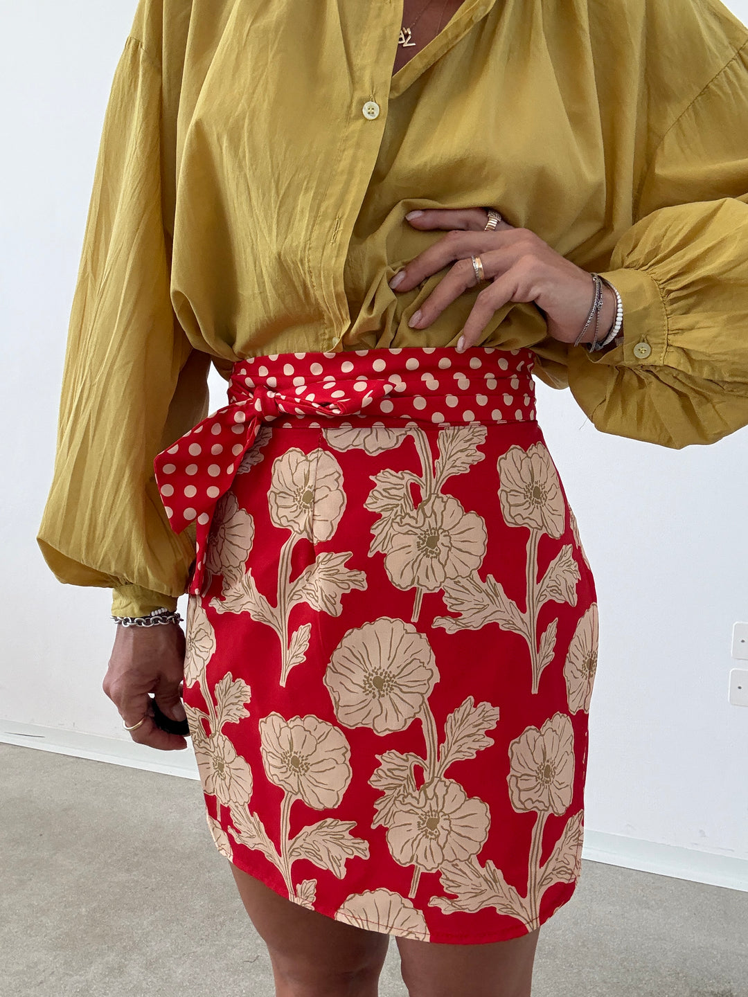 MINIGONNA PAREO POIS FIORI ROSSO