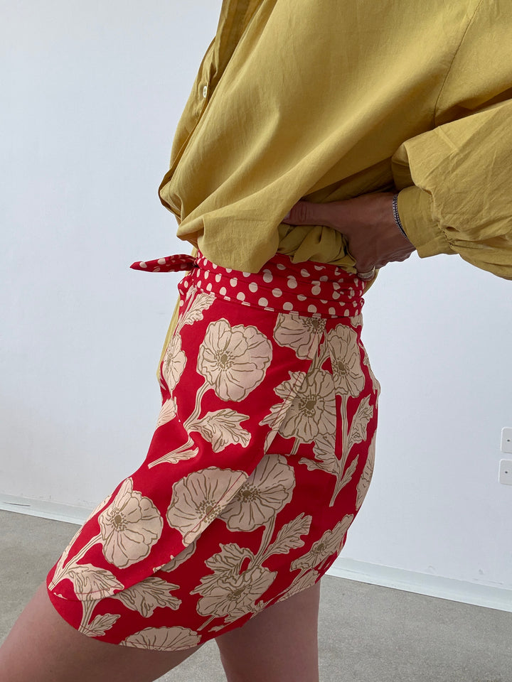MINIGONNA PAREO POIS FIORI ROSSO