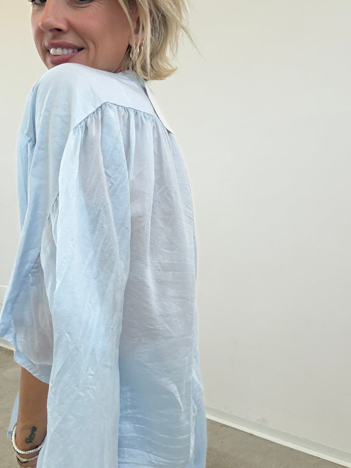 CAMICIA SCATOLA ORGANZA CELESTE