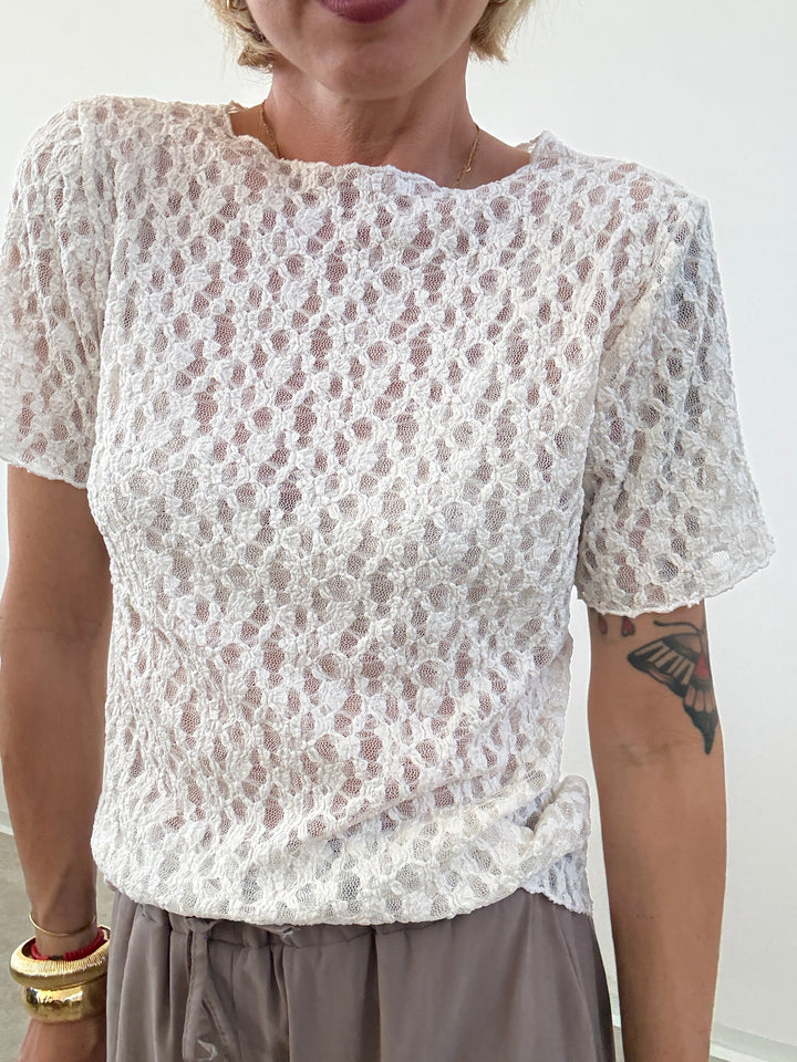 TSHIRT CRISTINA M/CORTA PIZZO PANNA