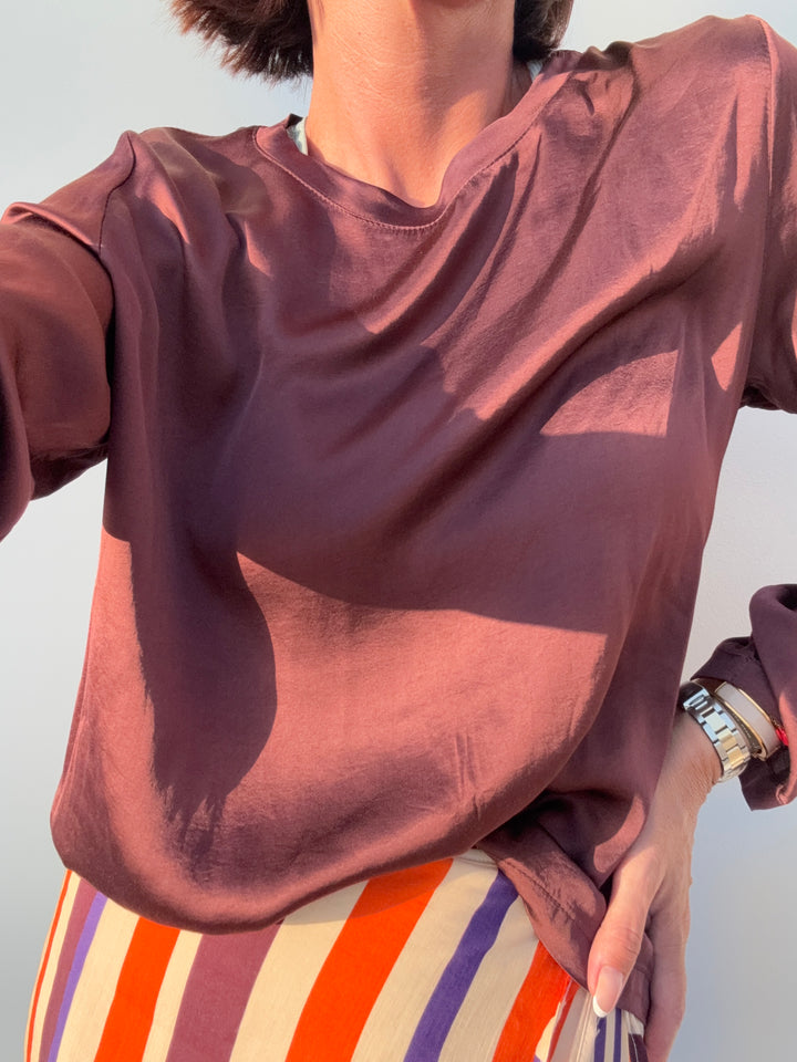 TSHIRT SATIN M/LUNGA MELANZANA