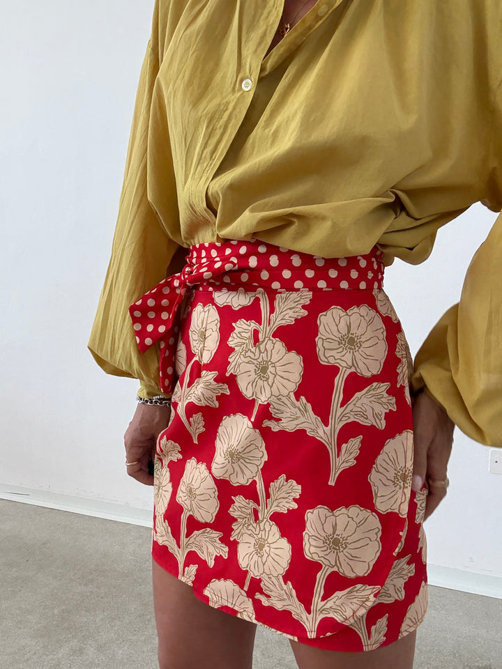 MINIGONNA PAREO POIS FIORI ROSSO