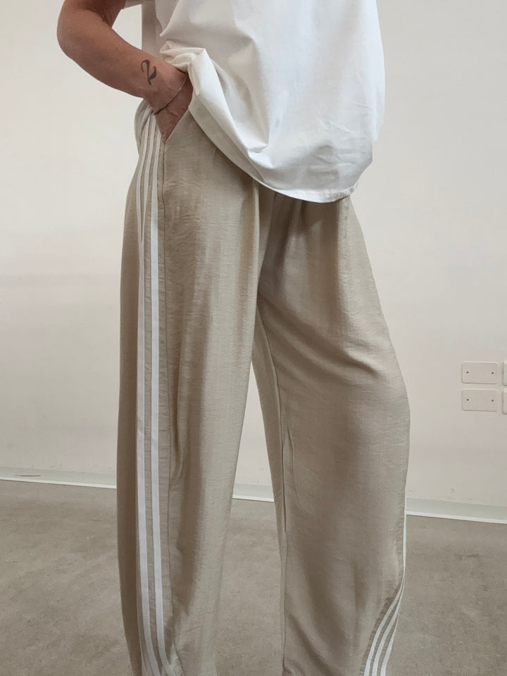 PANTA AISHA VISCOSA LIGHTBEIGE/BIANCO