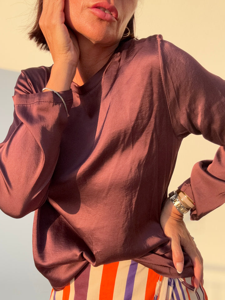 TSHIRT SATIN M/LUNGA MELANZANA