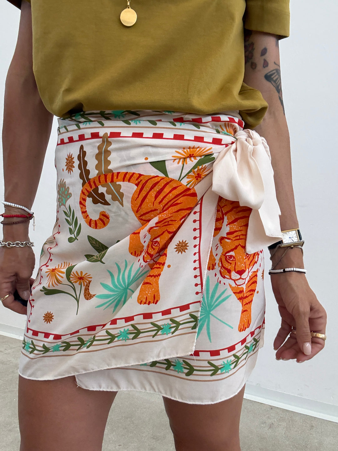 MINIGONNA PAREO TIGER PANNA/ARANCIO