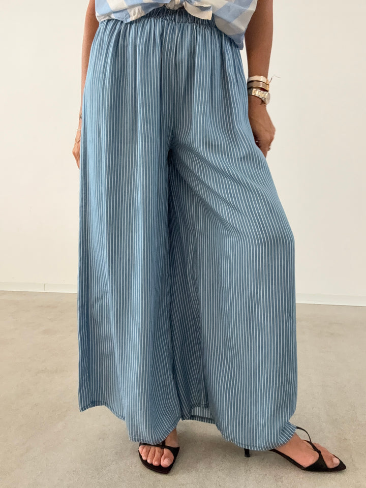 PANTA RIGHE EFFETTO DENIM CHIARO